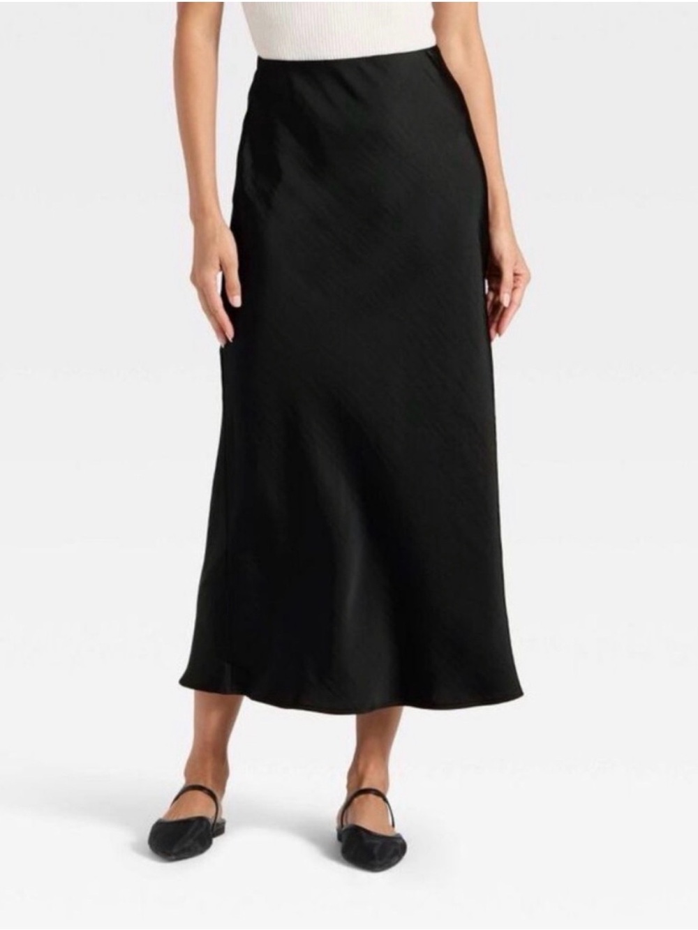 A New Day Women's Maxi Slip A-Line Skirt Satin Black XL NWT